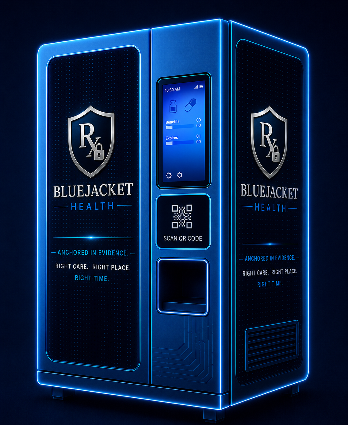 Bluejacket Health Vault dispensing kiosk prototype render